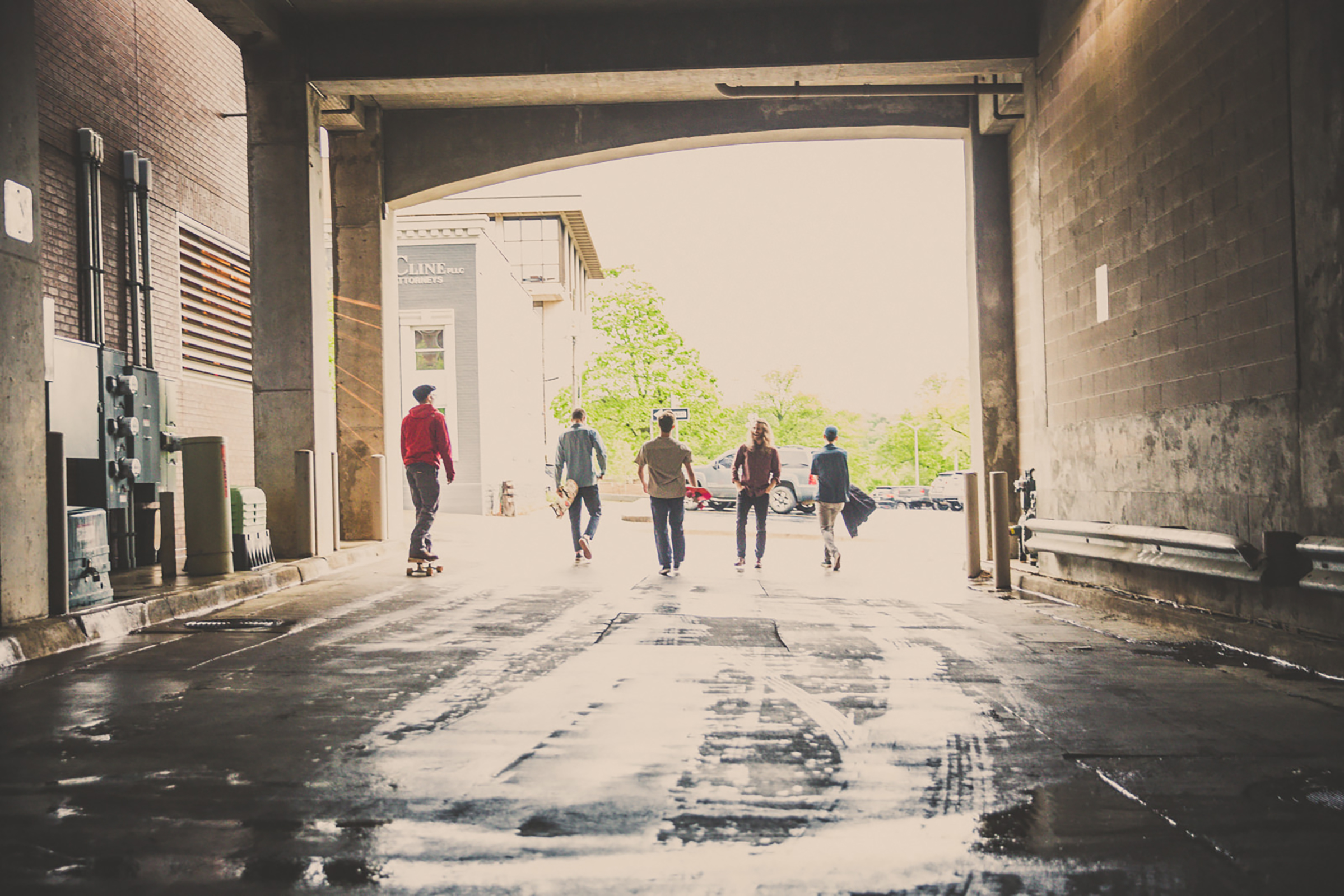 skaters in garage